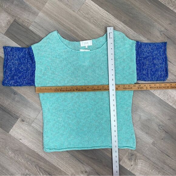 Julie Color Block Chunky Knit Sweater Green Blue Medium Large Short Sleeve - Picture 12 of 13
